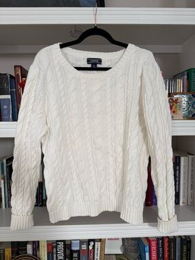 Lands' End Cream Cable Knit Crewneck Sweater